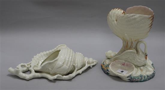 A Royal Worcester nautilus centrepiece and a Royal Worcester shell wall pocket centrepiece height 20cm